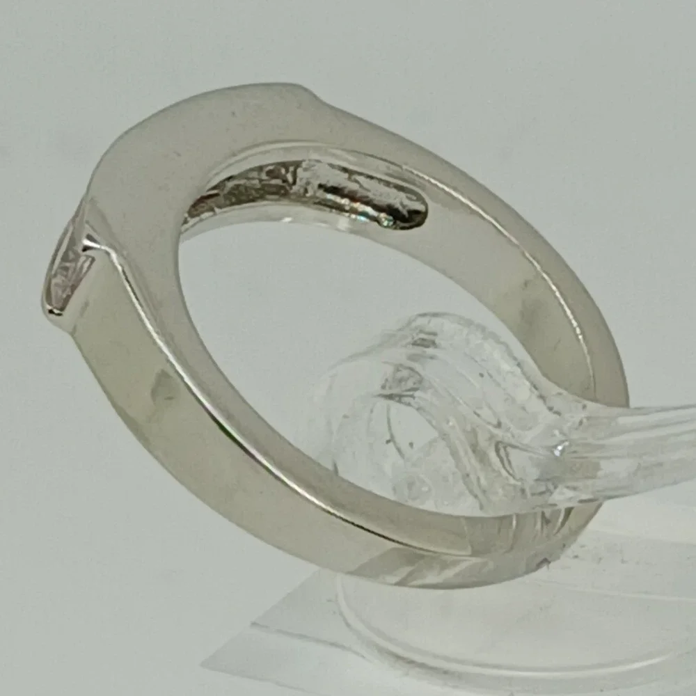 Vintage 90s Pink Clear Princess Cut CZ Channel Set Silver Tone Band Ring Size 10